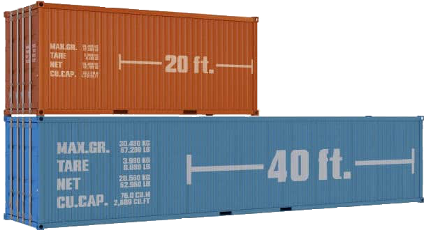 Size comparison of 20ft and 40ft shipping containers